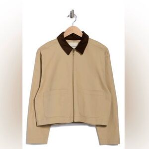 Lucky Brand Short Utility Jacket Beige XL Corduroy Collar Zip Cotton